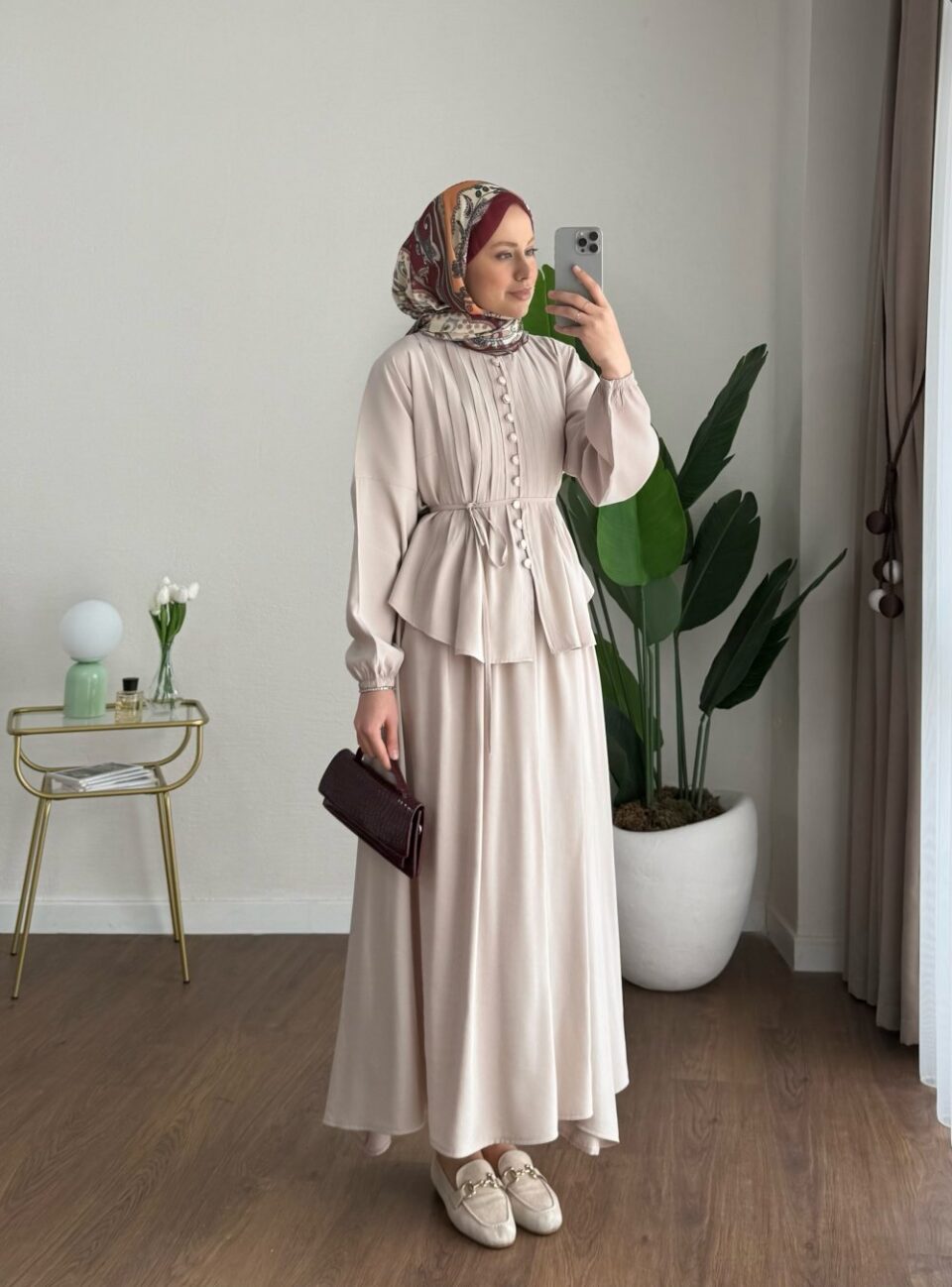 Ensemble jupe nervurée – Beige